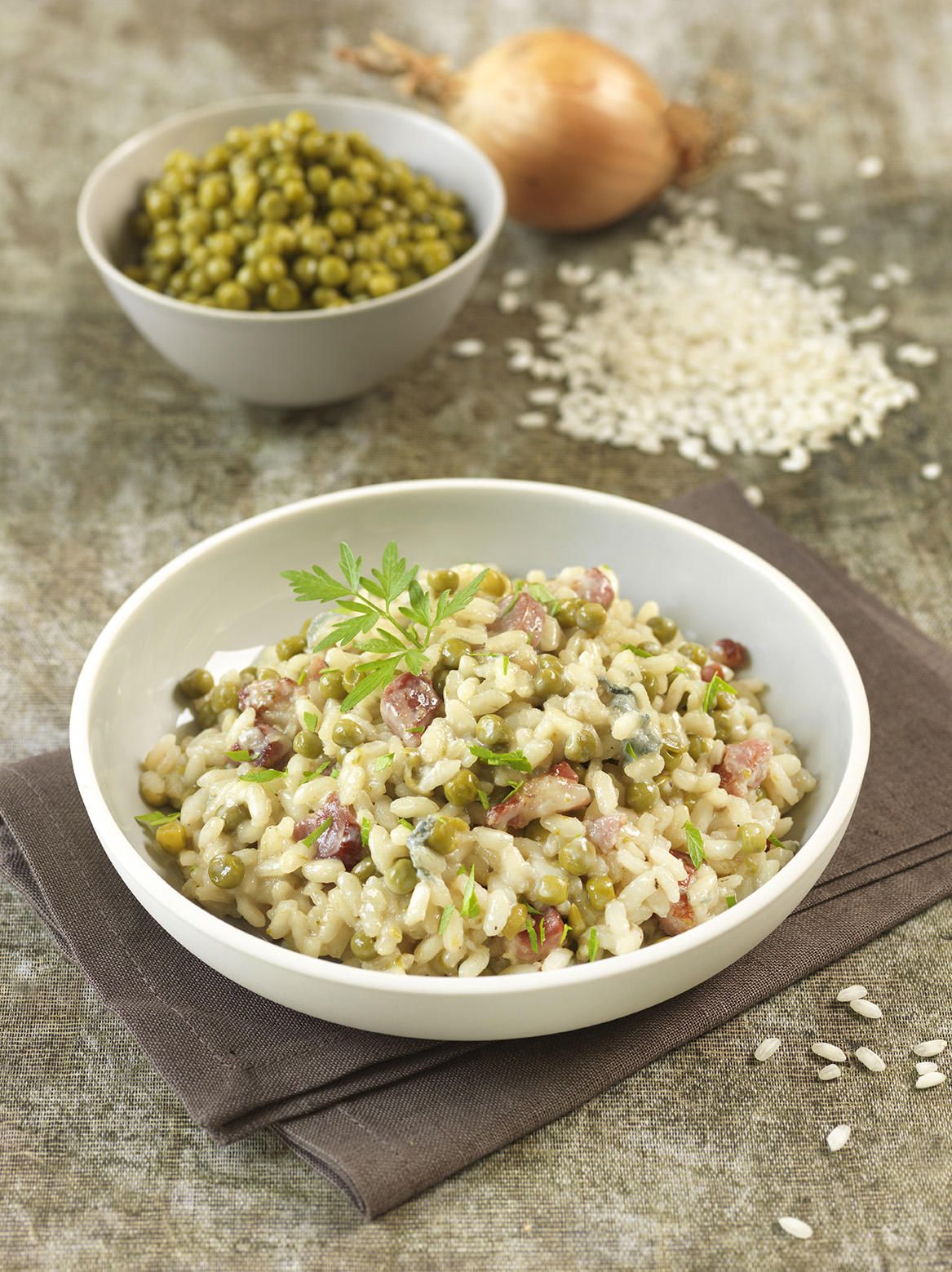 Prix engagé : Risotto aux petits pois, lardons et bleu Prix engagé : Risotto aux petits pois, lardons et bleu